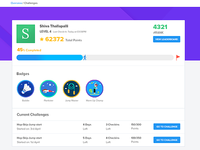 Gamification - Profile Page badges challenges ekincare exercise fitness gamification gamification profile page health assistant healthy profile ranks