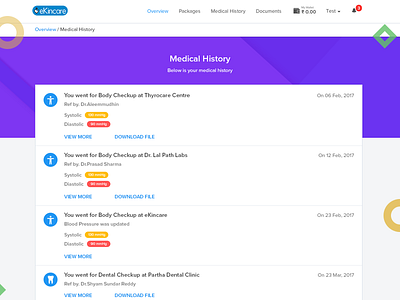 Medical History - Web page appointments cards care ekincare health healthy medical medical history risks ui web