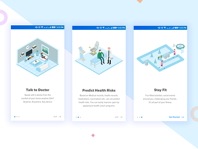 Onboarding cards health healthcare isometric mobile onboarding ui