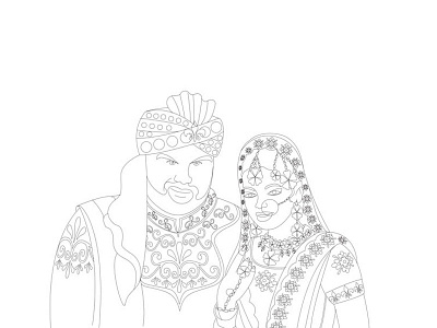Wedding Illustration Drawing bride groom couple pagri sketch wedding illustration