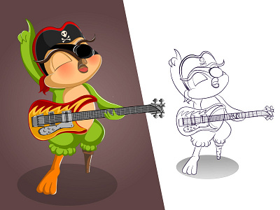 Character illustration Geeky as Rocker singer adobe cartoon character drawing illustrator parrot