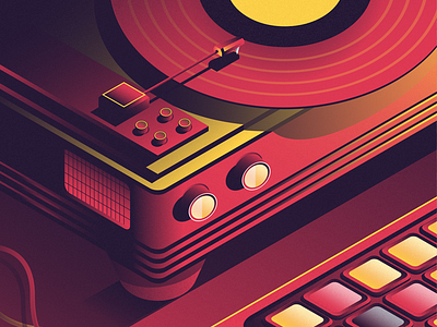 Redly Music illustration music player black red vinyl yellow