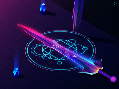 The Aziroth bright colour illustration legend sacred sword