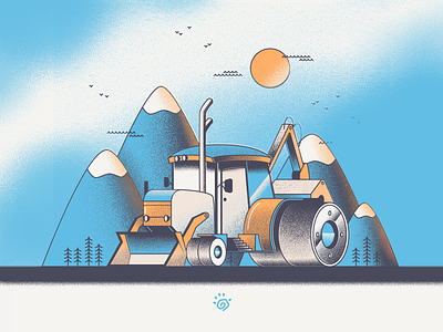 Excavator art blue bright colorful excavator illustration vector