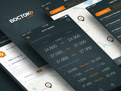 Vostok Bank App Design android app bank currency design graphic ios map minimal mobile ui ux