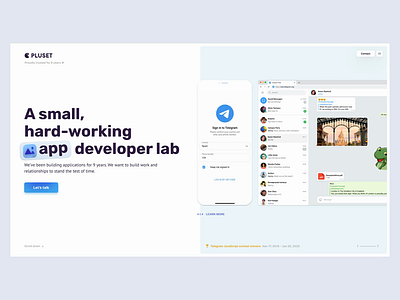 App Agency Homepage Design ⚡️ ae agency app chat design develop developement lab logo minimal telegram ui