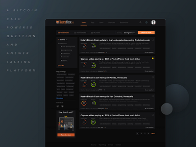 Tasking Platform answers app bitcoin cash crypto interface open task questions tags tasks ui ux web