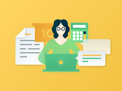Sale Manager At Work Illustration 1c calculator chat dialog document girl gradient illustration manager sale woman work