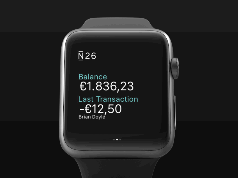 N26 Watch Glance apple banking complication glance real time watch