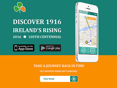 Discover 1916 "Ireland's Rising" 1916 dublin ireland landing page mobile design phone app shamrock ui ui design user interface ux design walking tour