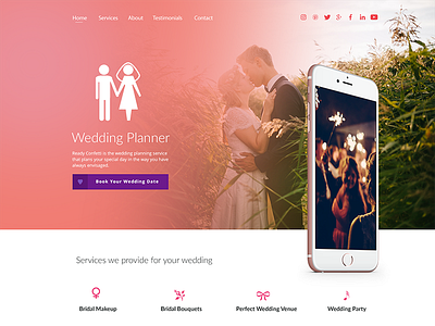 Wedding Planner Website bride groom landing page responsive website ui design user experience ux design web design website wedding wedding planner