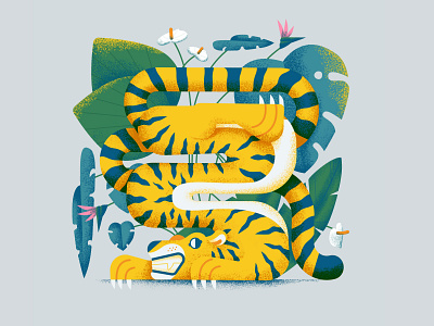 Our planet week 2021 / prompt 1 - protect 2d affinitydesigner animal animals art character character design colorful design digital art flat illustration illustrator jungle minimal pastels planet plants tiger vector