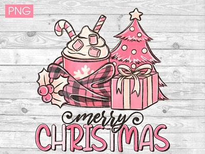 Pink Merry Christmas PNG files for sublimation