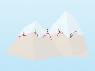 Five Tiny Mountaineers climbing minimal mountains people small tiny