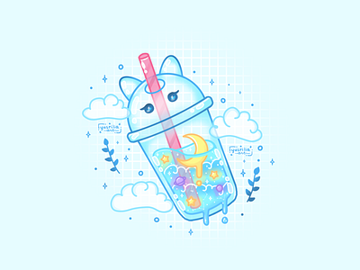 Cat Soda Bottle aesthetic bottle cat clouds cup drink fast food floating moon planet soda soda pop softdrink space straw