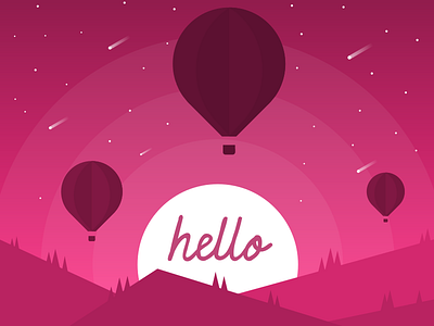 Hello balloon debut first hello hot air balloon illustrations landscape pink