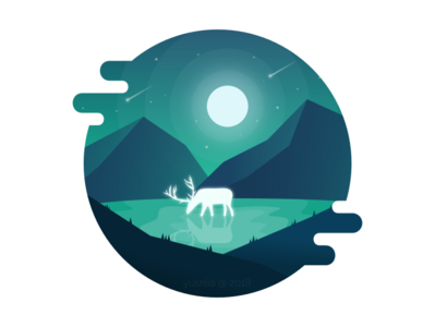 Deer and Moonlight animal deer gradient lake landscape magical moon moonlight nature