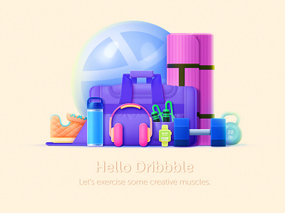 Hello Dribbble debut exercise gym hello dribbble illustration workout
