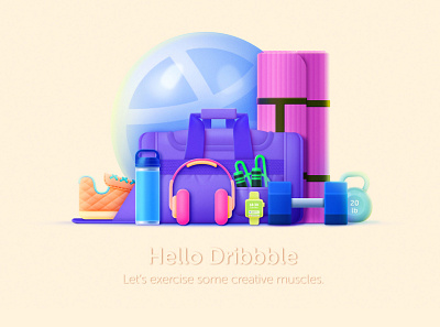 Hello Dribbble debut exercise gym hello dribbble illustration workout