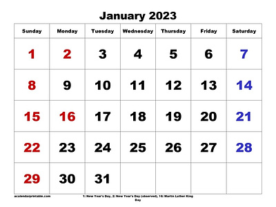 January 2023 Calendar Printable by Karon D. Eastridge on Dribbble