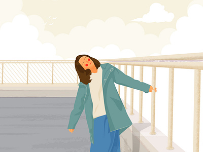 At the Rooftop girl illustration hellodribbble illustration rooftop sky vector vectorart