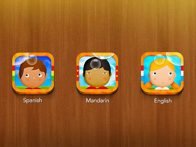 Bilingual Child Bubbles Icons [iOS / iPad] bubble child game icon icons illustration kid light shadow texture wood yellow