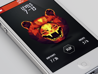 iOS Level Select (iPhone5 UX/UI) app flat game hex hexagonal ios iphone isomorphic level low poly lowpoly photoshop render screen ui ux word game
