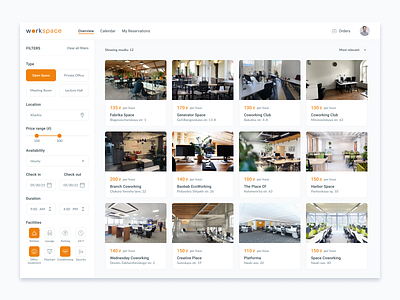 Coworking platform booking coworking design filter minimal office ui ux web