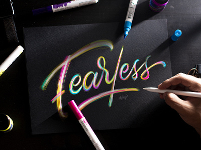 Lettering Fearless Colorful black calligraphy colorful design ecoline hands ipad pro lettering lettering artist paint pencil pink procreate purple quote sketch typography