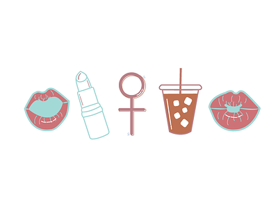 Basic girl needs feminine feminist girl iced coffee icons illustration illustrator lips lipstick