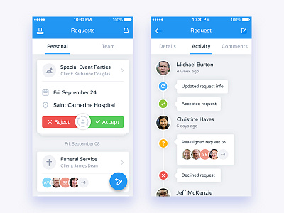 Requests list + Activity feed activity app design feed interaction ios mobile services ui ux