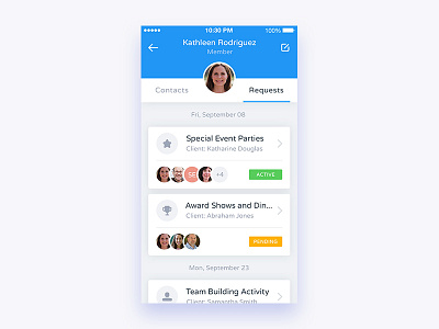 Members Profile app cards design interaction ios mobile profile projects to do ui ux