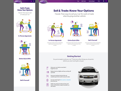 Car Selling and Trading Options page cars color illustration