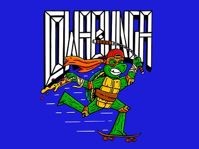 Cowabunga 2d branding character cowabunga design flat hand drawn illustration lettering mask michelangelo ninja ninja turtle ninja turtles nunchucks pizza procreate shredder skateboard typography