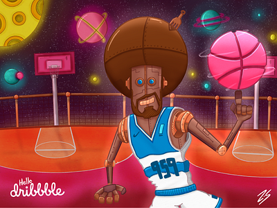 The Original Anti-Gravity Afro Hoops afro basketball bright design gotee gravity hoops illustration neon original robot space