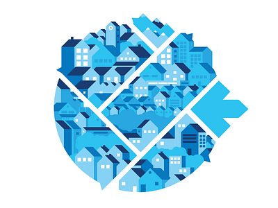 Groups Branding/Illustration blue community house map round small streets town