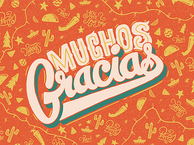Muchos Gracias 2d design flat graphic illustration lettering mexican muchos pattern taco typography