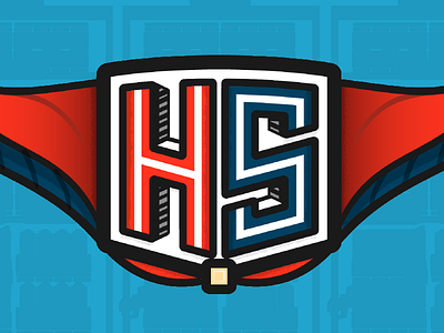 Hero Supply badge blue branding cape flat hero icon lettering red super typography vector