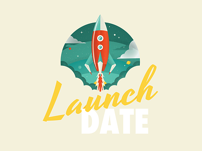 Launch Date 2d branding design logo planet retro rocket space spaceship texture vintage