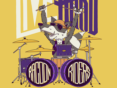 Play Fast 2d branding drums flat hand drawn illustration lettering raccoon rock type