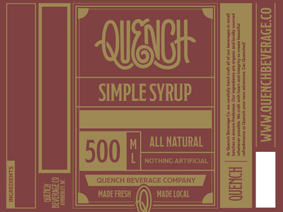 Quench Simple Syrup 2d bottle branding design flat icon label lettering logo logotype red retro vintage