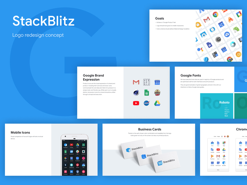 StackBlitz Logo redesign brand code code logo google ide logo material online app presentation presentation design process