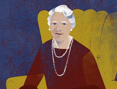 Portrait of Agatha Christie chair illustration linocut style texture writer