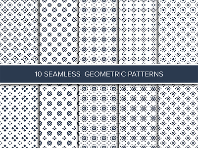 Set of seamless geometric monochrome patterns abstract art geometric pattern retro seamless shape small swatch textile vector