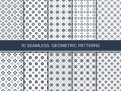 Set of seamless geometric monochrome patterns