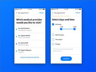 Healthcare - Doctor's appointment aerolab appointment request doctor app healthcare app mobile app steps ui ux wizard