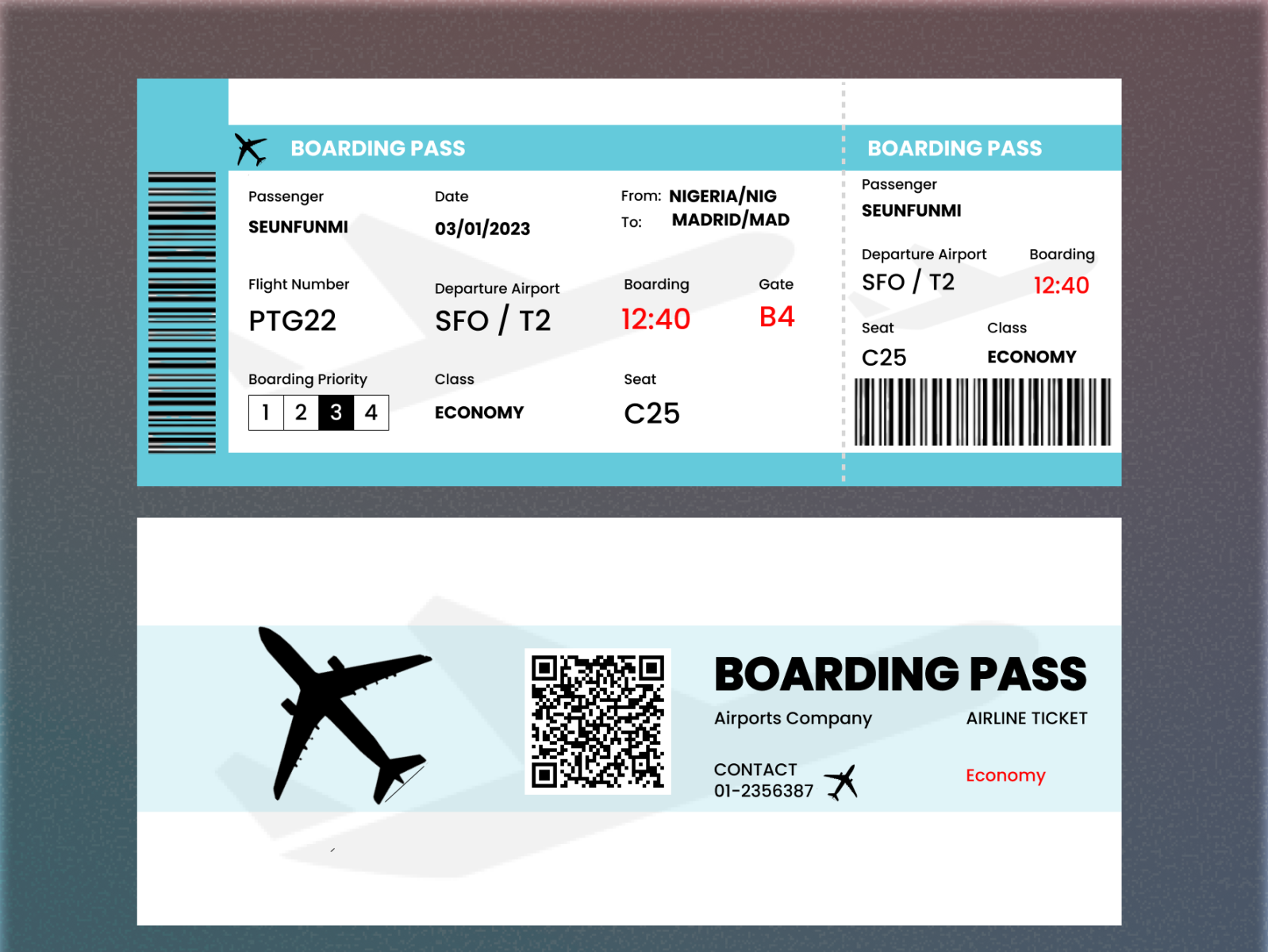 Boarding Pass by Oluwaseunfunmi on Dribbble