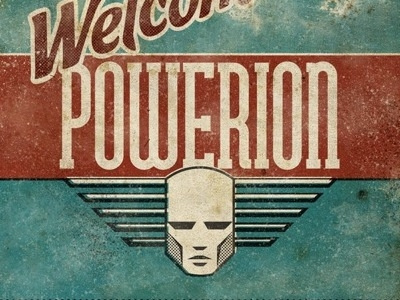 Powerion intro futuristic grunge head logo powerion retro vector