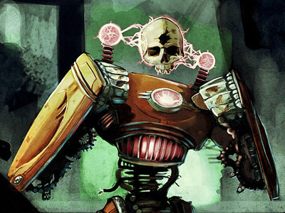 Cyclops 30s card game futuristic illustration plasma powerion retro robot skull