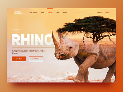 National Geographic - Rhino Website 🦏 africa animals doble expose filter nat geo national geographic photography rhino save typography ui uidesign ux ux design web design website